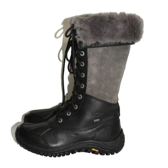 $350 UGG Adirondack Tall Knee Black Leather Suede BOOTS Snow Winter 8.5 (MG18) - Picture 3 of 6